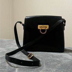Ferragamo Gancini Black Leather is Shoulder Bag